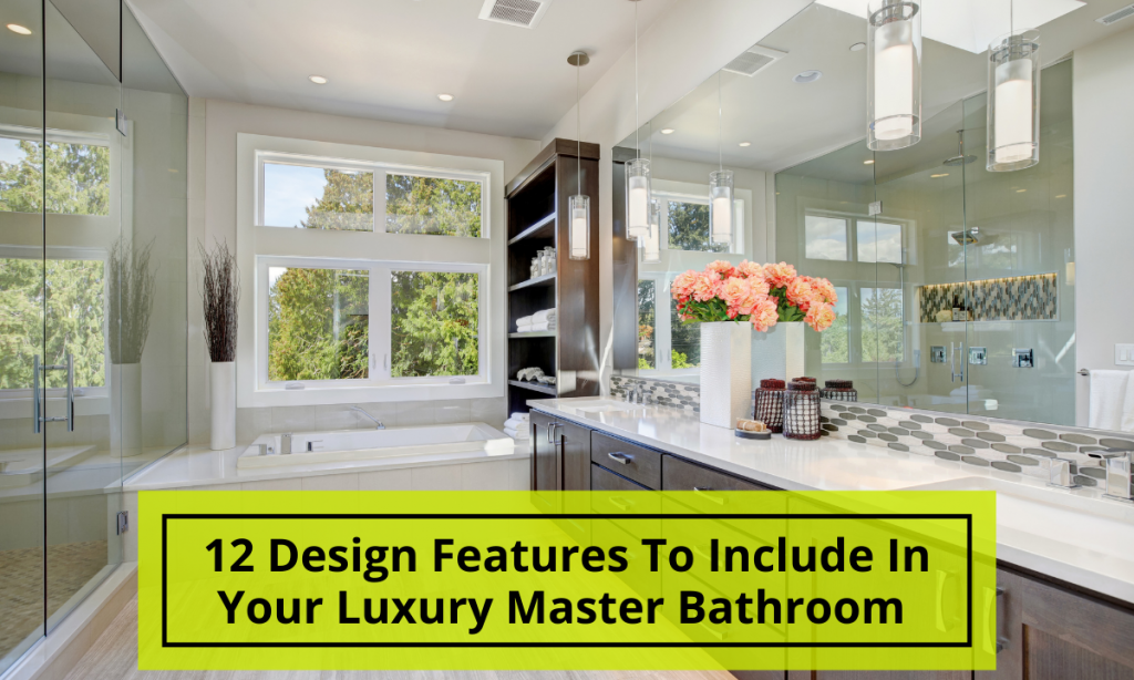 luxury master bathroom with big windows for natural light, large mirrors, and two large sinks