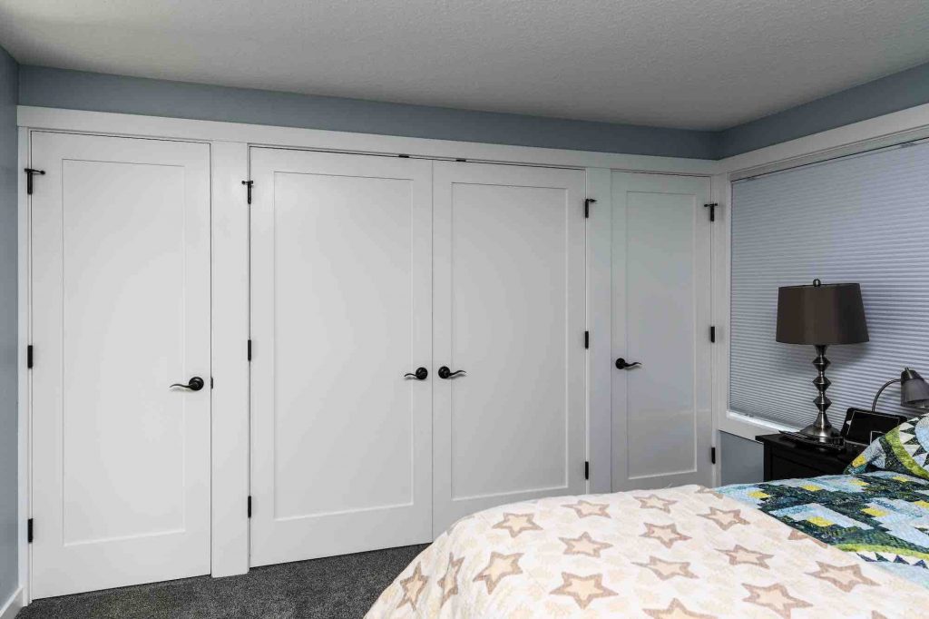 Bedroom closet and entry doors in a recently remodeled home
