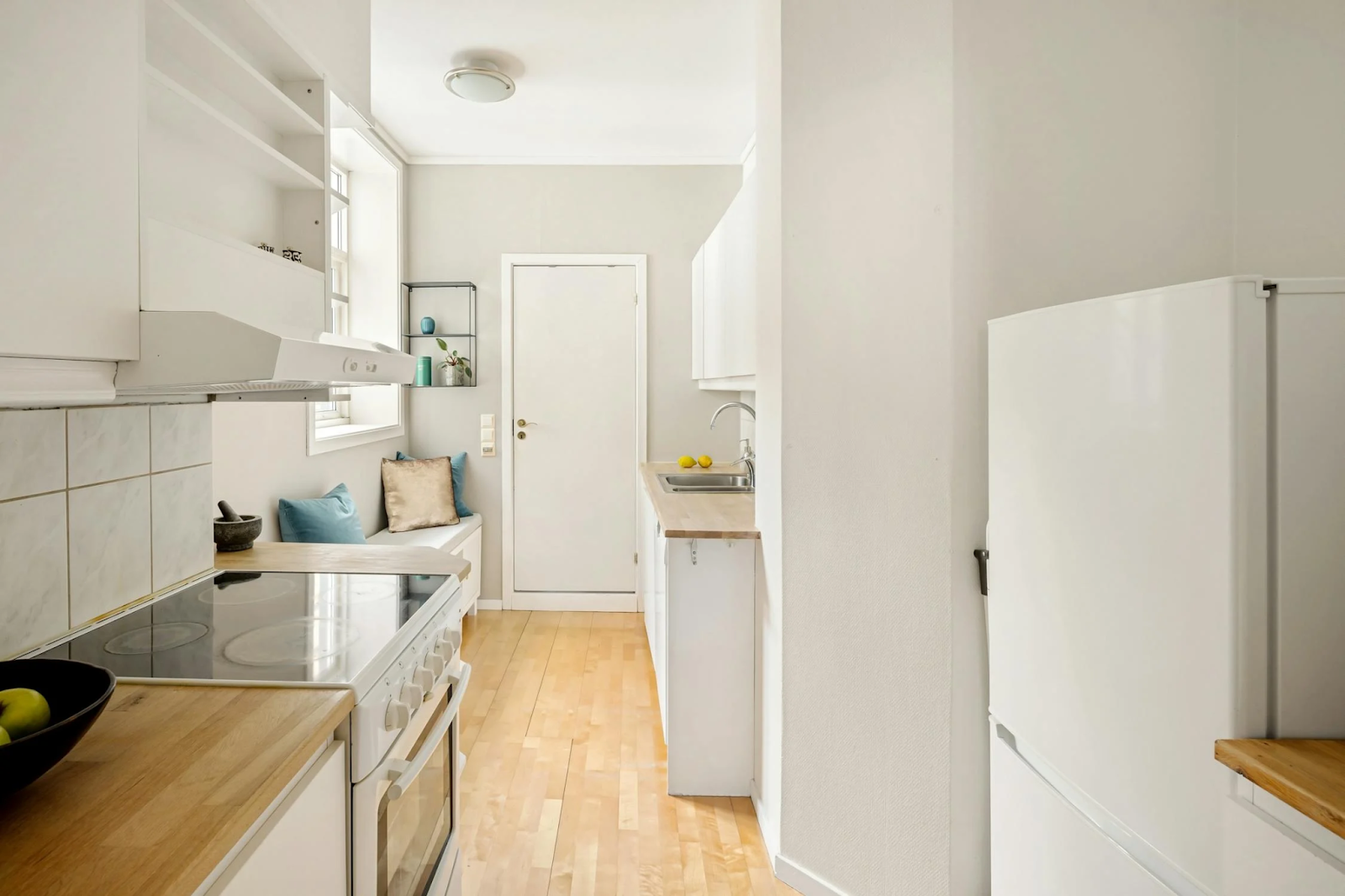 white galley kitchen