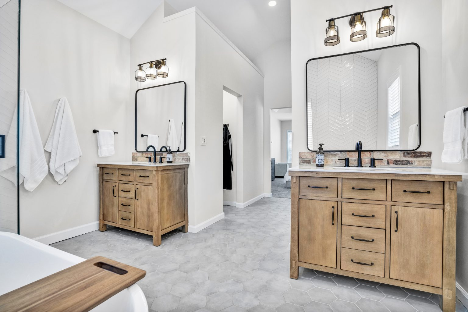 newly remodeled bathroom with a farmhouse feel