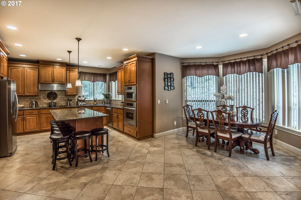kitchen with beige tile flooring